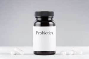 probiotics bottle and pills